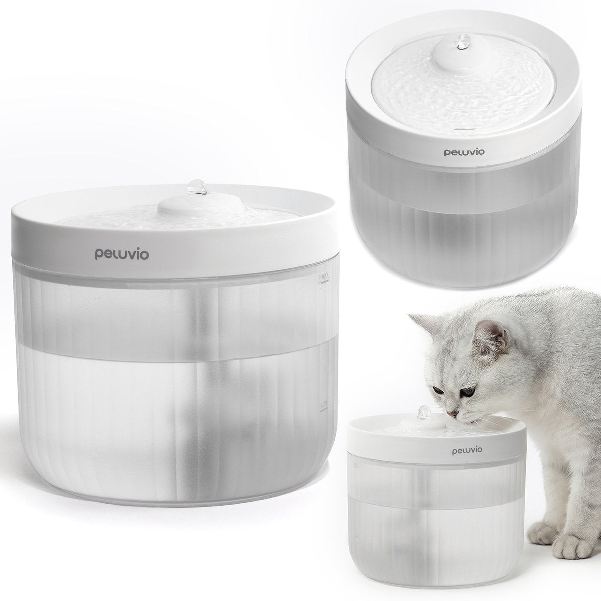 Peluvio pond drinkfontein voor kat en hond 2,5l – automatische waterfontein met filter, dubbele filtratie met actieve kool 60 dagen, usb, auto uitschakeling, transparant reservoir-0
