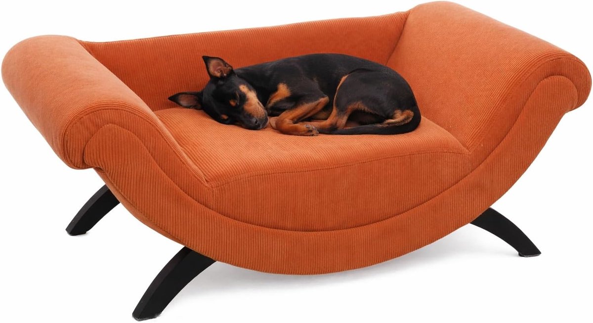 Flamingo Hondenbed – sofa hond – sofa kat – dingo rechthoekig oranje – 80 x 43 x 28 cm – houten pootjes – afwasbaar – luxe hondenbank