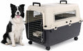 Flamingo reisbench hond – autobench – transportbox hond – fomad donkergrijs l (57x80x59,5 cm) – kunststof – met metalen deur veiligheidsslot – inclusief eet- en drinkpot wielen –-0