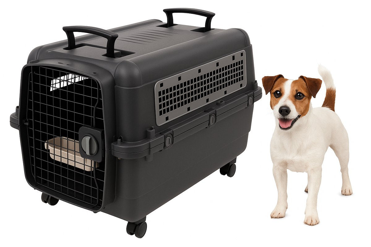 Flamingo reisbench hond – autobench – transportbox hond m 71x51x54 cm – transportkooi lanta donkergrijs-0