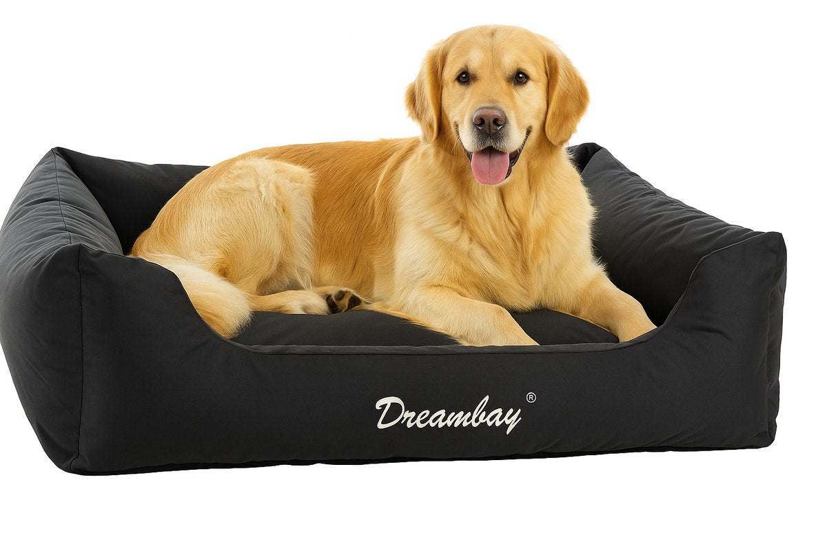 Flamingo dog bed – orthopedic dog cushion dreambay® black 120x95cm – water-repellent removable cover – comfortable and durable European design