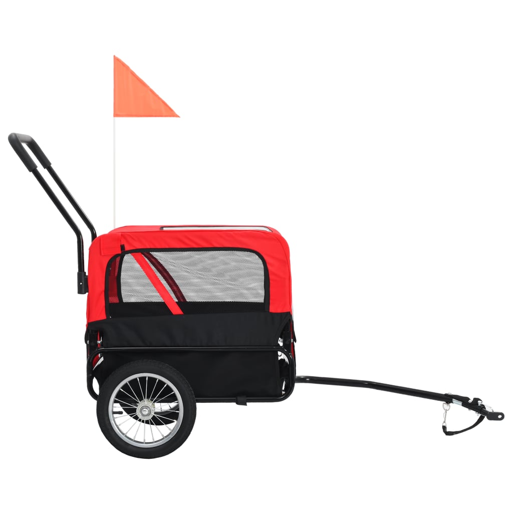 NNEVL 2-in-1 Pet Bike Trailer & Jogging Stroller Red and Black-1