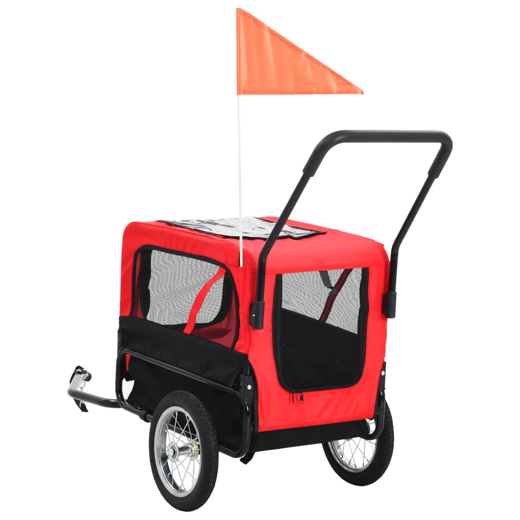 NNEVL 2-in-1 Pet Bike Trailer & Jogging Stroller Red and Black-2