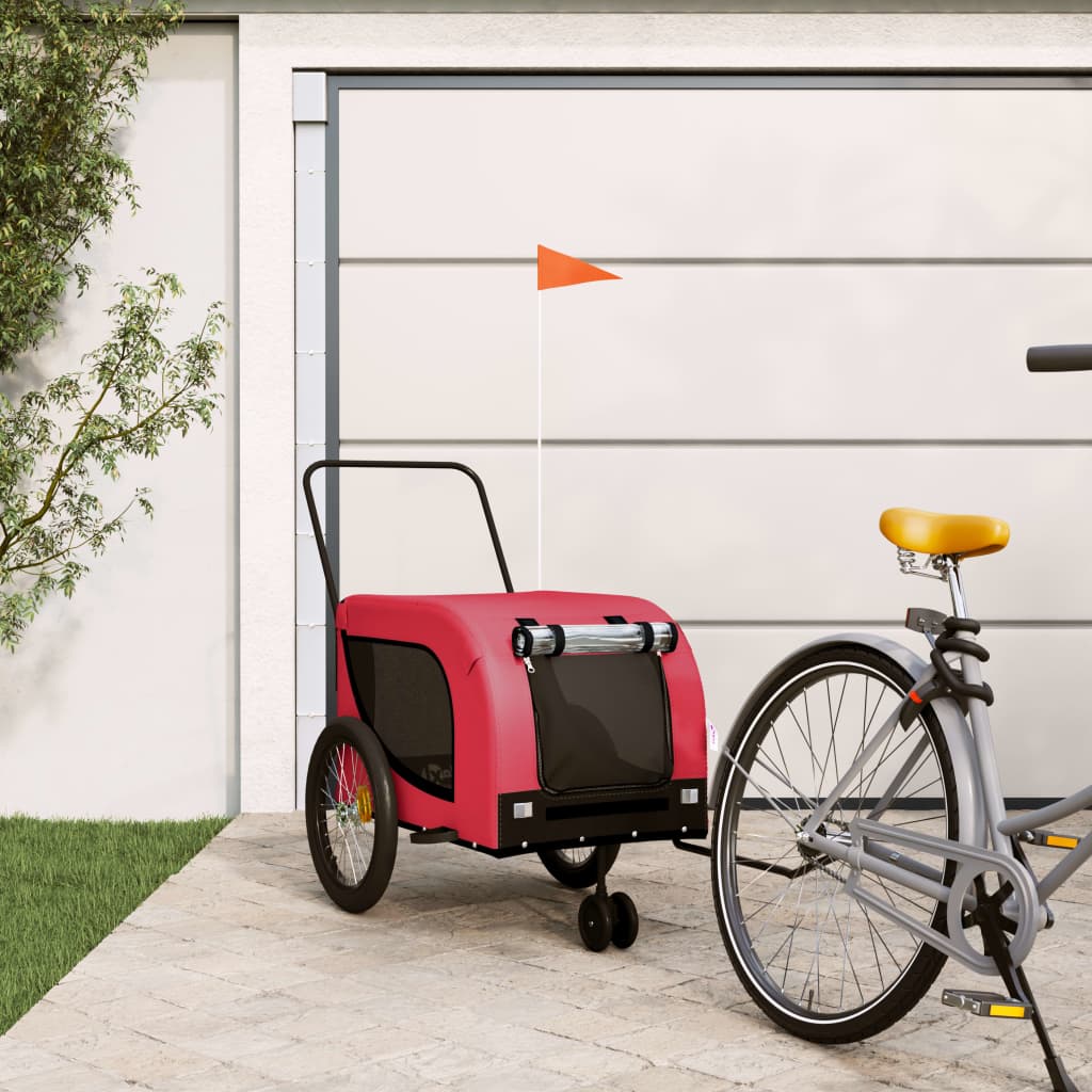 NNEVL Dog Bike Trailer Red and Black Oxford Fabric and Iron-0