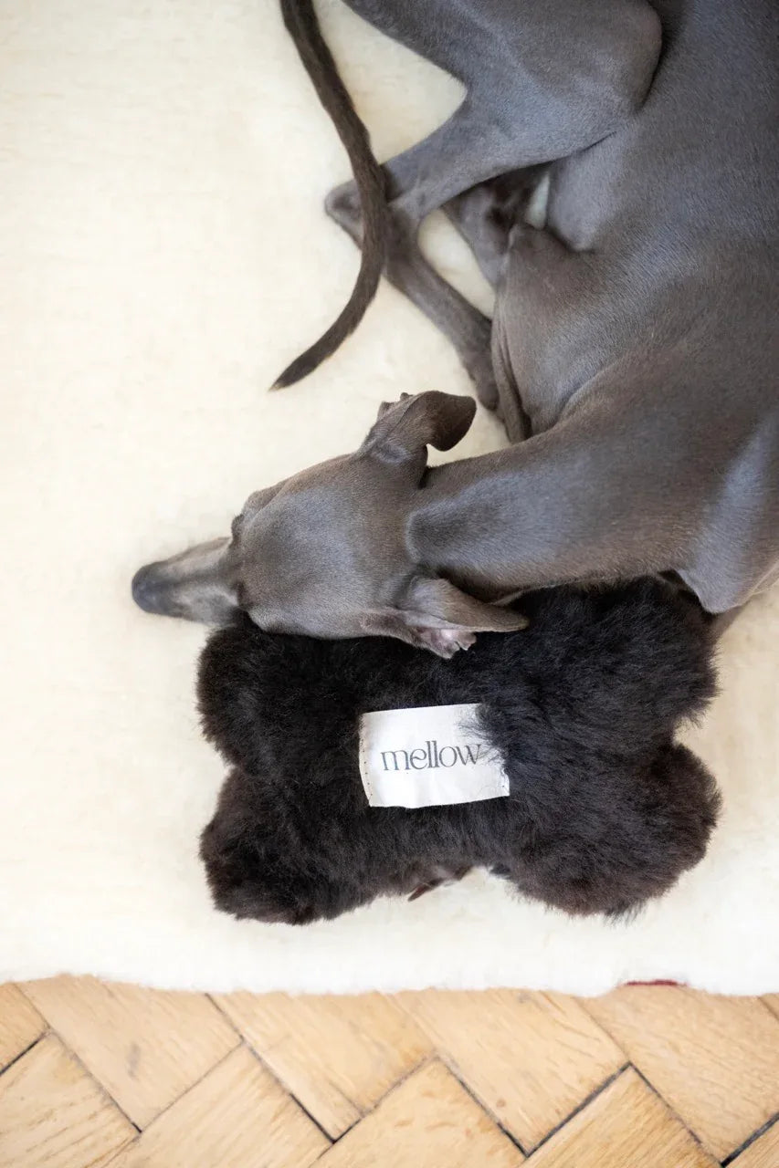 Mellow Pet Store – Schapenvacht bothondenspeeltje – zwart – S/M/L – 100% plantaardig gelooid