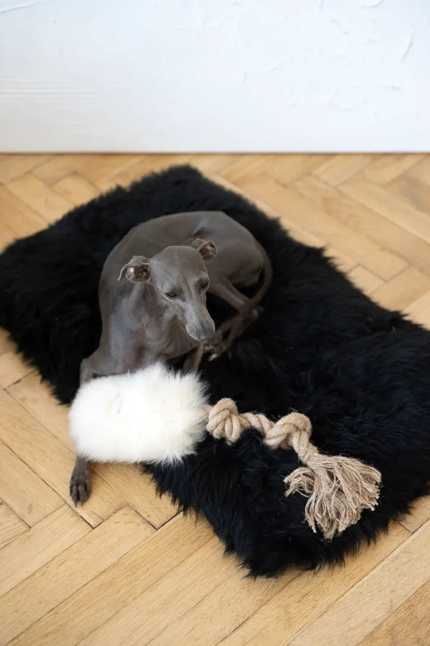 Mellow Pet Store – Schapenvacht trektouwspeeltje – wit – S/M/L – 100% plantaardig gelooid