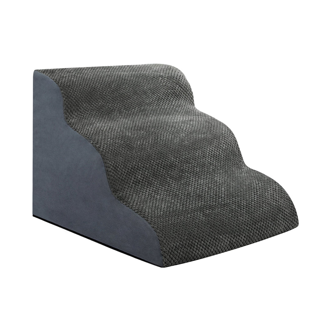 PaWz – Hondentrap 3 treden – Grijs – Hoge-dichtheid schuim – 58 × 40 × 41 cm