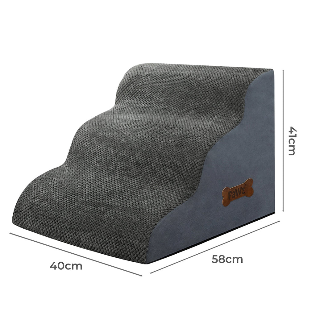 PaWz – Hondentrap 3 treden – Grijs – Hoge-dichtheid schuim – 58 × 40 × 41 cm