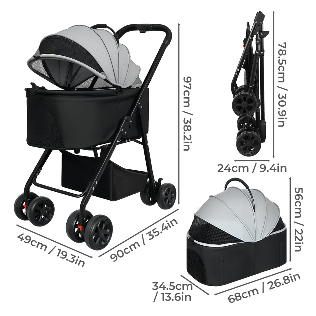 Pawz Pet Stroller 3 in1Dog Cat Pram Foldable Carrier-1