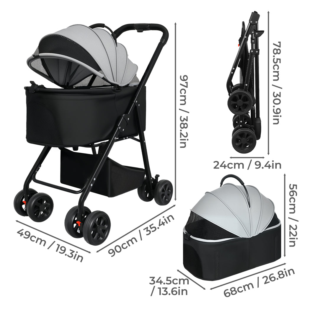 Pawz Pet Stroller 3 in1Dog Cat Pram Foldable Carrier-1