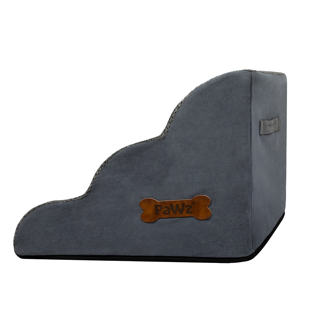 PaWz – Hondentrap 3 treden – Grijs – Hoge-dichtheid schuim – 58 × 40 × 41 cm