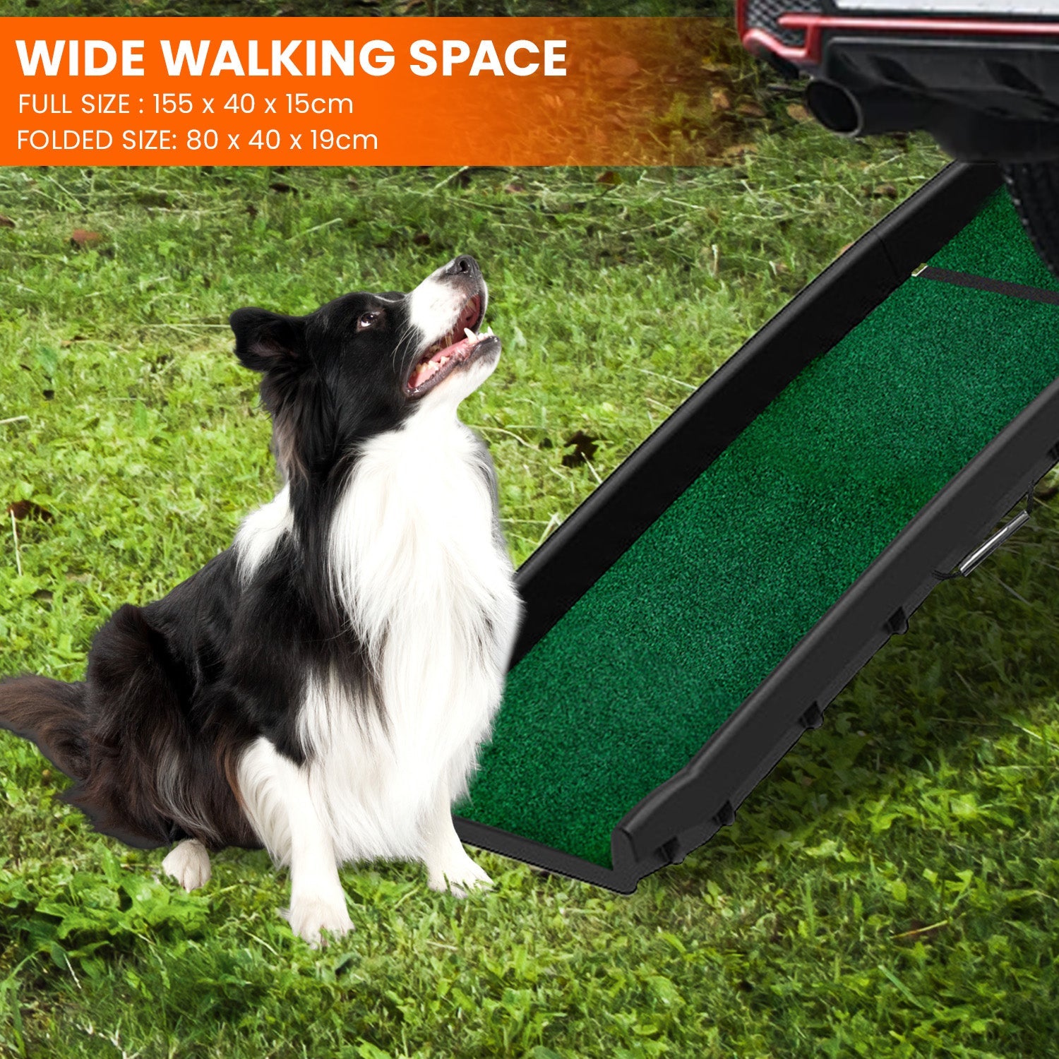 NNEDPE Foldable Plastic Dog Ramp with Synthetic Grass-4