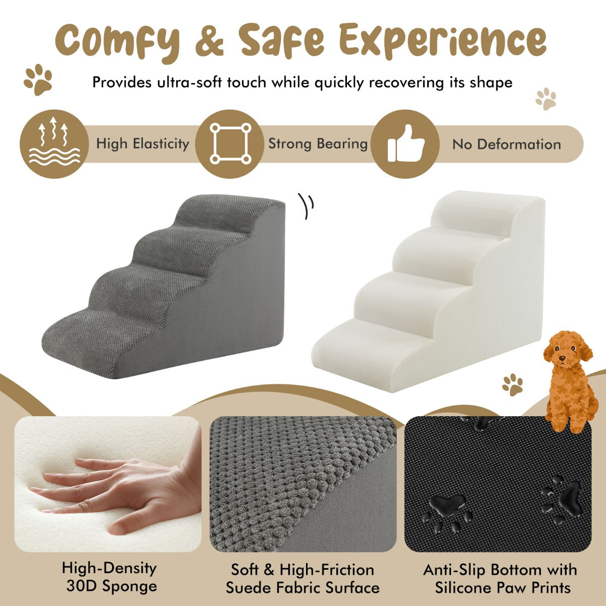 NNECW 4-Tier Foam Dog Ramp with Washable Zippered Cover-4