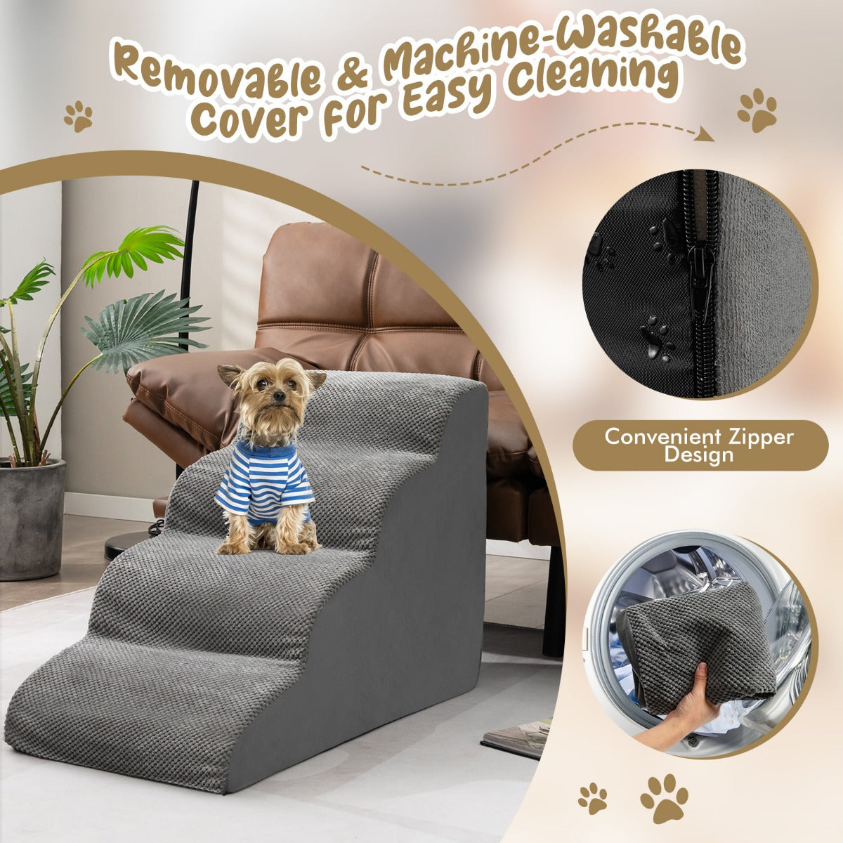NNECW 4-Tier Foam Dog Ramp with Washable Zippered Cover-2