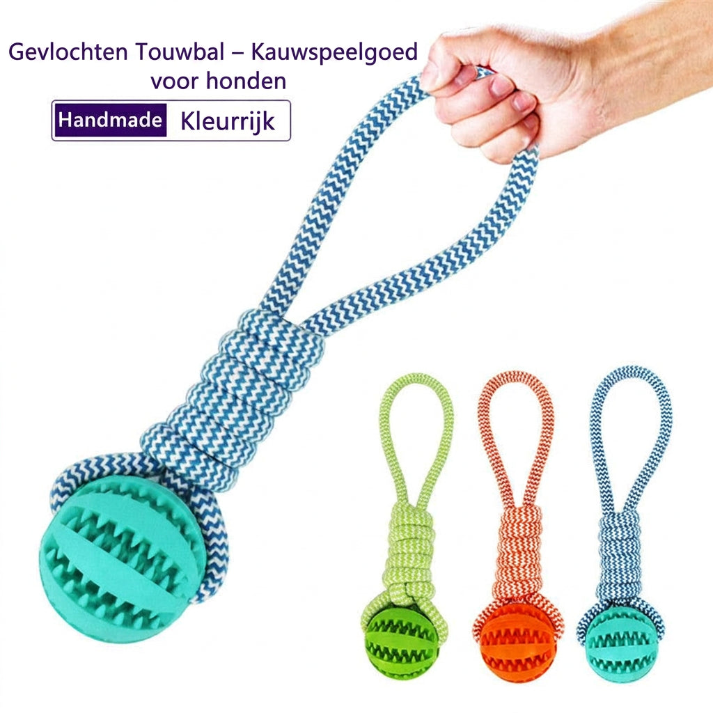 Twist kauwspeelgoed voor honden – gevlochten touwbal met rubberen tandreiniger, kleuroverzicht